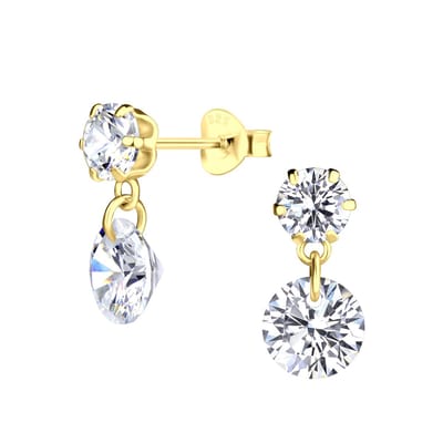 Joy|S - Zilveren ronde bedel oorbellen - zirkonia - gold plated