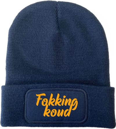 Wintermuts navy | fluor oranje - Fokking koud (cursief) - soBAD. | Wintersport | Après ski outfit Warme Muts voor Volwassenen | Heren en Dames Beanie
