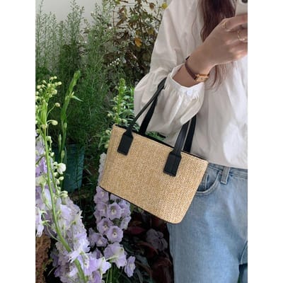 Lente en Zomer Geweven Mand Tas Vrije Tijd Vakantie Dames Handtas Schoudertas Crossbody Tas zwart