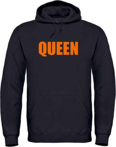 Hoodie zwart M - Queen - soBAD. - Koningsdag - Unisex - Oranje - Voetbal - Nederland - Regular fit