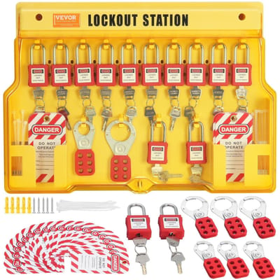 Kit de verrouillage et d'étiquetage électrique, 60 PIÈCES Station de verrouillage et d'étiquetage de sécurité Comprend des cadenas, des moraillons, des étiquettes, des attaches en nylon, un kit d'extension et une station de verrouillage