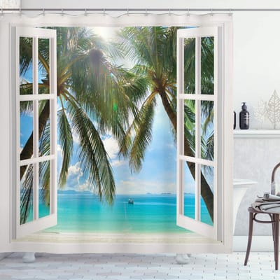 ABAKUHAUS Tropisch Douchegordijn – 175x240 cm – Turkoois Groen – Wasbaar