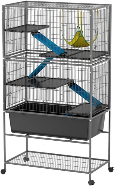 Hamsterkooi - Cavia kooi - Rattenkooi - Huisje - 5 Niveaus - Verwijderbare Lade - Met Voederstation - Zaag - Loopplank - Hutten - Hangbrug - 88L x 48B x 150,5H cm - Staal
