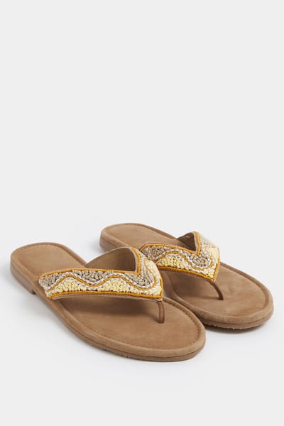 Yours Natuurbruine Imitatiesuède Kralensandalen In Extra Brede Epasvormsize 37E