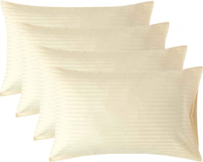 Homescapes Satijn Streep Katoen Kussensloop 50x75 cm – Set van 4 – Lichtgeel – 100% Egyptisch Katoen – Draaddichtheid 330