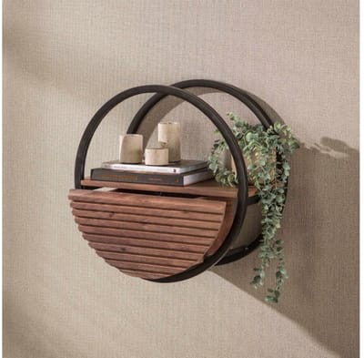 Wandschap Circular 1L Ø50 - Massief acacia bruin
