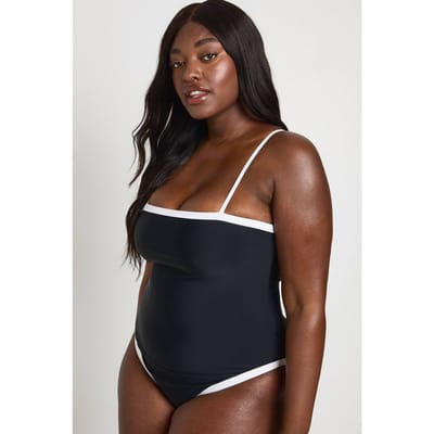 boohoo Dames Corrigerend Badpak Met Vierkante Hals En Contrasterende Details | Zwart | Maat: 44