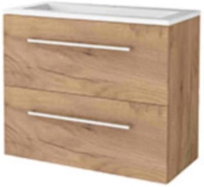 Basic-Line Start 39 Badkamermeubelset - Ondiep - 80 x 39 cm - Met Grepen - 2 Lades - Acryl Wastafel - 1 Kraangat - Whisky Oak
