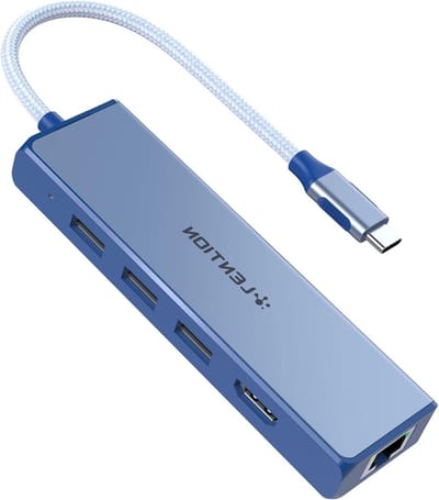 Multi-Port USB C Hub met 4K HDMI, 3 USB 3.0 poorten en Gigabit Ethernet Adapter voor MacBook Pro, Chromebook en meer