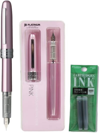 Platinum Japan - Plaisir Fountain Pen - FIJN - Vulpen - Roze - penpunt: fijn 03 - Met extra navullingen Groen