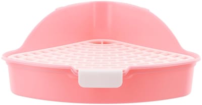 Dailygoods - Driehoekige kattenbak voor konijnen en kleine dieren, afneembaar hoektoilet, met rooster voor cavia's, hamsters (roze)
