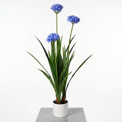Cheqo® Agapanthus Kunstplant - Afrikaanse Lelie - Kunstbloem - Kaapse Lelie - Liefdesbloem - Nep Plant - Kunstplanten voor Binnen - Decoratie voor Woonkamer en Slaapkamer - Blauw en Wit - Onderhoudsvrij - Namaakplant - Nepbloem