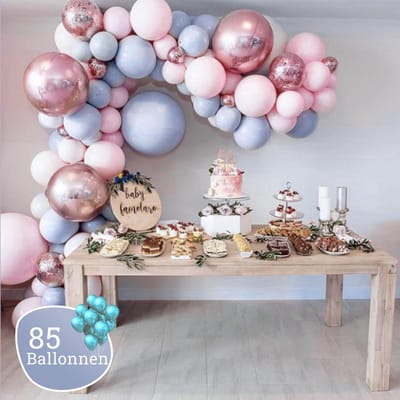 Sellaio Party® Ballonnenboog Gender Reveal – Complete Set van 85 Ballonnen – Gender Reveal Versiering & Babyshower Versiering – Ballonnenboog Babyshower – Inclusief Strip en Pomp – Roze en Blauw