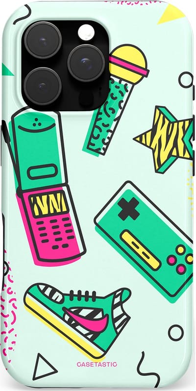 Casetastic hoesje geschikt voor Apple iPhone 16 Pro - MagSafe - Dubbellaagse bescherming - Retro 80s sneaker - Fashion Case - Wit Lichtgrijs Groen Lichtroze