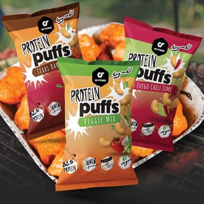 Protein Puffs - GO Fitness - eiwitrijke chips met smaak Hot Fuego Chilli Lime (12x50g)