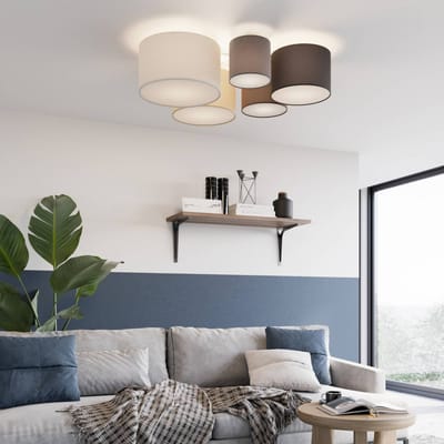 Lindby - plafondlamp - 5lichts - Stof, metaal - H: 25.5 cm - E27 - grijs, bruin, zwart, beige, wit
