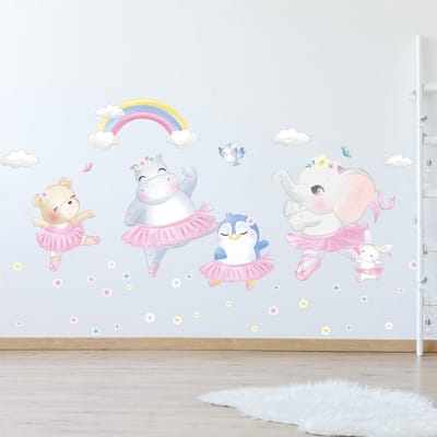 Muurstickers - Dansende dieren (klassieke dans) voor kinderen - Zelfklevende stickers - 165x110cm