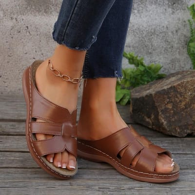 Dames Sandalen Zomer Nieuwe Mode Ronde Neus Open Teen Sandalen Comfortabel Antislip Outdoor Vrije Tijd Strand Slippers voor Dames 40 donkerbruine kleur