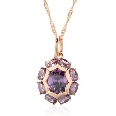 Collier Pendentif Zircon Naturel Ovale Violet Scintillant Inhabituel Pour Femmes Luxe Couleur Or Rose Bijoux de Fête Quotidien 50cm beige