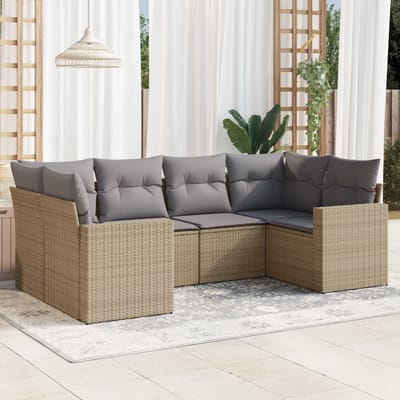 vidaXL - 6-delige - Loungeset - met - kussens - poly - rattan - beige