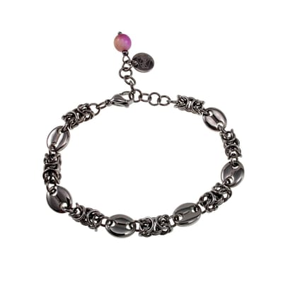 Armband Dames - Gepolijst RVS - Byzantijnse Schakelarmband met Koffieboon Schakel - Verstelbaar 15cm tot 20cm