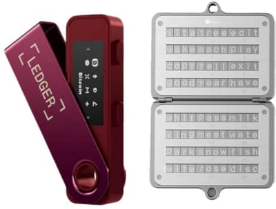 Ledger Nano S Plus Crimson Magenta + Ellipal Seed Phrase Steel - Hardware Walllet Bundel - Bluetooth - Seed Phrase opslag - Offline bescherming voor Crypto