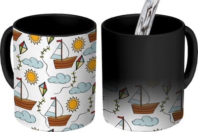 Magische Mok - Foto op Warmte Mokken - Koffiemok - Vlieger - Zomer - Boot - Patroon - Magic Mok - Beker - 350 ML - Theemok