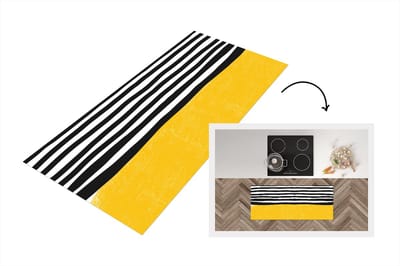Keukenloper - Loper keuken - Design - Geel - Zwart - Wit - 120x50 cm - Keukenloper vinyl