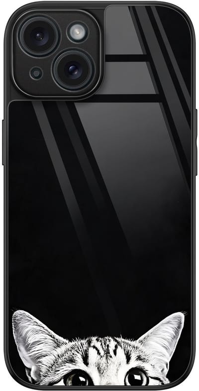 Hoesje geschikt voor Apple iPhone 15 - Kat kiekeboe - Zwart - TPU luxe case (glossy toplaag) - Print - Hardcase backcover zwart