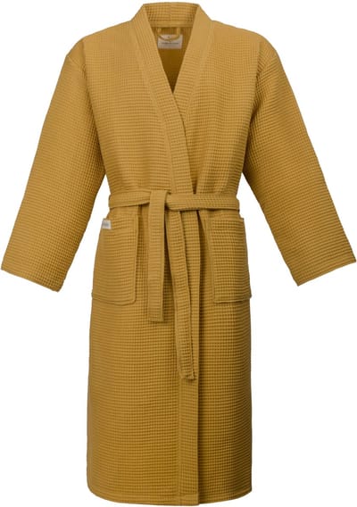 L&G - Unisex Sauna Badjas - 100% Katoen Wafel Badjas - XL - Geel - Katoen wafel - Kimono - Wafel Badjas dames - Wafel Badjas heren - Badjas dames en heren