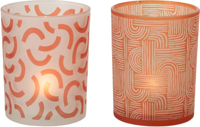 J-Line theelichthouder Modern - glas - oranje/wit - large - set van 2