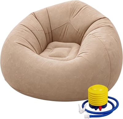 Opblaasbare Zachte Stoel 105 x 105 x 60 cm - Snelle Inflatie, Draagbaar voor Woonkamer, Tuin en Kamperen - Koffiebruin
