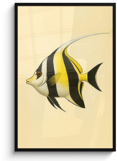 Poster in lijst - Fotolijst 80x120 cm - Posters - Vis - Sierlijk - Rugvin - Geel - Posterlijst zwart - Decoratie - Wanddecoratie woonkamer - Muurdecoratie slaapkamer