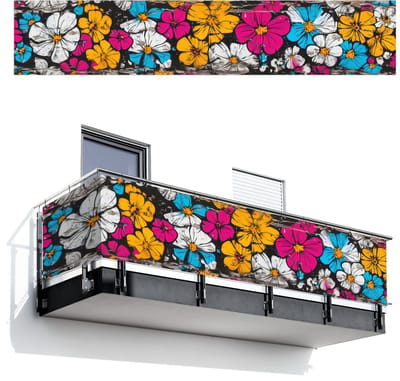 Balkonscherm 500x100 cm - Balkonposter Street Art - Bloemen - Mix - Balkon scherm decoratie - Balkonschermen - Balkondoek zonnescherm