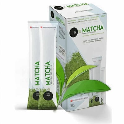 Matcha Premium Groene Thee met Aardbeismaak – 20 x 10 g Sachets – Vegan & Glutenvrij