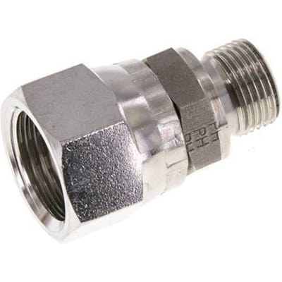 JIC  Verloopnippel UNF 7/8''-14 Binnendraad X G3/8'' Buitendraad Verstelbaar RVS 210bar