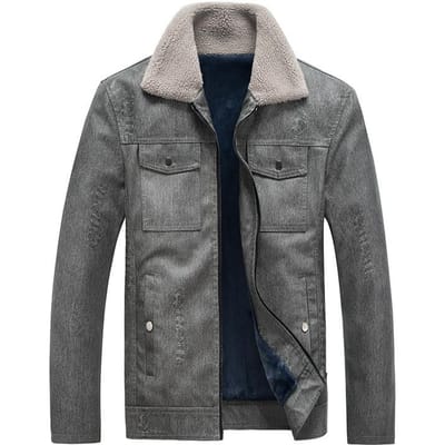 Herfst en winter nieuwe leren jas heren fleece verdikte jas top heren leren jas 5XL gray