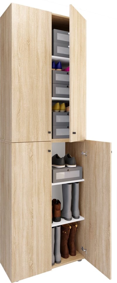 XL houten grote schoenenkast schoenenrek grote laarzen halmeubel Lona 6 vakken scharnierende deuren