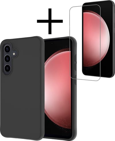 Hoesje - Met Screenprotector - Geschikt voor Samsung Galaxy S23 FE - Sterk & Shockproof - Back Cover - Siliconen Case - Telefoon Hoes - Zwart