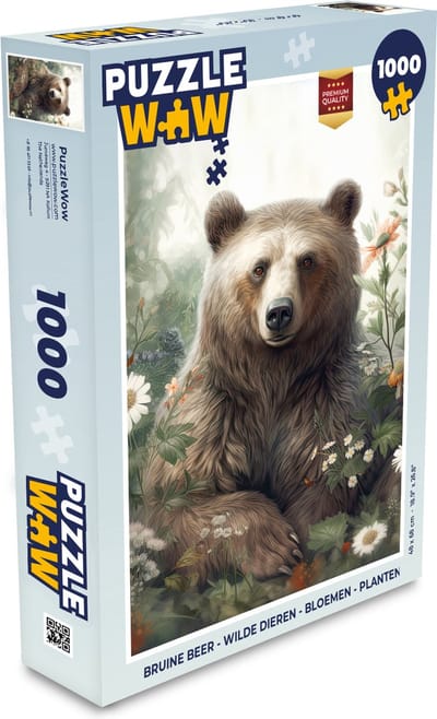 Puzzel Bruine beer - Wilde dieren - Bloemen - Planten - Legpuzzel - Puzzel 1000 stukjes volwassenen