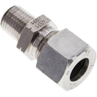 1/4'' NPT Buitendraad x 12L RVS Rechte Snijring Koppeling 315 Bar DIN 2353 - FL2S-MC-ST-014N-12-L