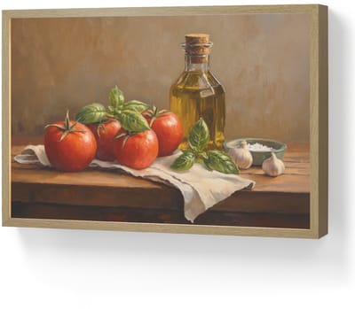 Wandlamp 60x40 cm - Oplaadbaar - Tomaten - Olijfolie - Stilleven - Wandlampen binnen woonkamer - Slaapkamer lamp - Decoratieve nachtlamp - Vloerlamp draadloos