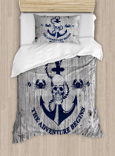 ABAKUHAUS Nautische Dekbedovertrekset, topkwaliteit zacht en warm tweedelig dekbedovertrek met 1 kussensloop, eenpersoonsbed, beige marineblauw