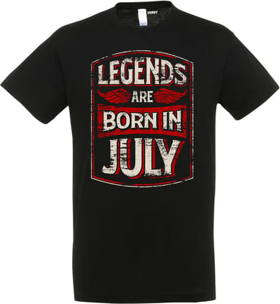 T-shirt Legends are born in July | Verjaardag shirt Juli | verjaardag cadeau voor mannen | Zwart | maat XS