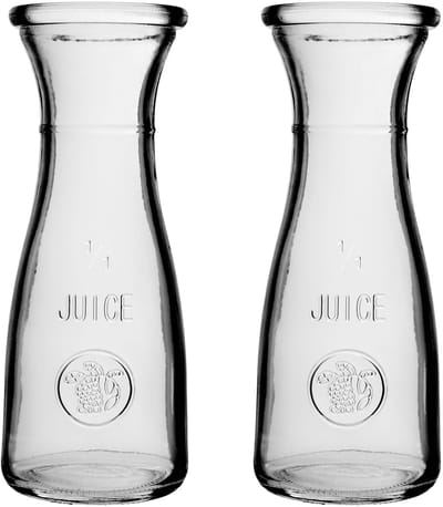 KADAX Glazen karaf zonder deksel, universele waterkaraf, waterkan, glazen kan, drankkaraf, kan voor alle soorten sappen, wijnkaraf (1 l, 2 stuks)