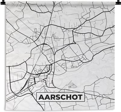 Wandkleed - Wanddoek - Zwart Wit – België – Plattegrond – Stadskaart – Kaart – Aarschot - 180x180 cm - Wandtapijt