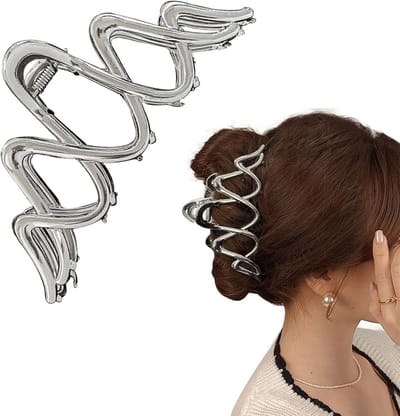 Grote metalen haarklauw voor dik haar - Zilverkleurige antislip haarclip voor dames