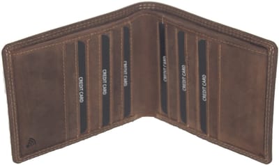 OI Hunter bruine lederen billfold voor biljetten en veel pasjes / platte portemonnee zonder kleingeldvak / pasjeshouder met plek voor biljetten / RFID SAFE / bruin leer / 570H