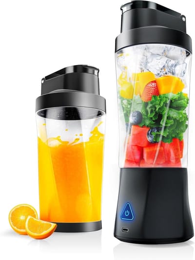 Draagbare blender - smoothie blender to go voor shakes en vers fruit - ca. 600 ml, USB oplaadbaar - zwart - 27 x 10 cm - ABS voor thuis, werk en onderweg