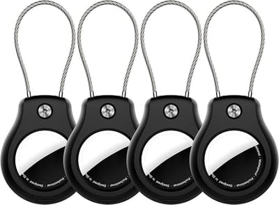 Voor Apple AirTag Sleutelhangerhouder 4-Pack, Waterdichte Draadslot Airtag Case voor Sleutelhanger Sleutelhanger Bagagelabel Rugzak （zwart）